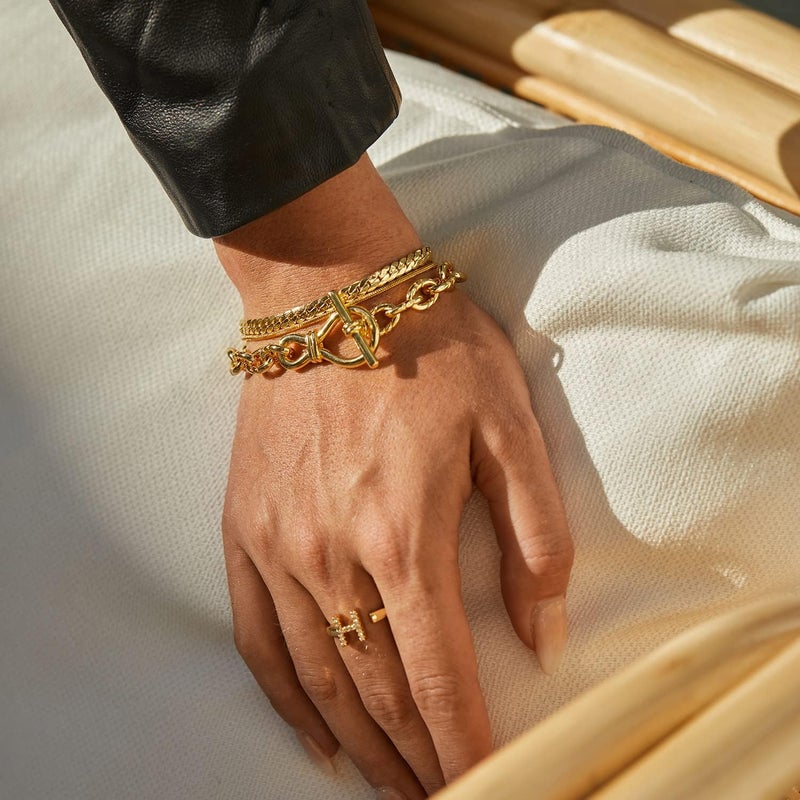 FRUMOS Dainty Layering Bracelets for Women 18 k Gold Plated Fashion Adjustable Chunky Cuban Paperclip Link Chain Bracelets Jewelry for Women Gift - Image 5